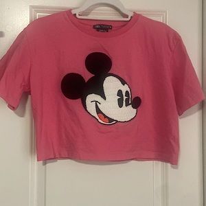 Zara Disney Mickey Mouse Embroidered Crop Top